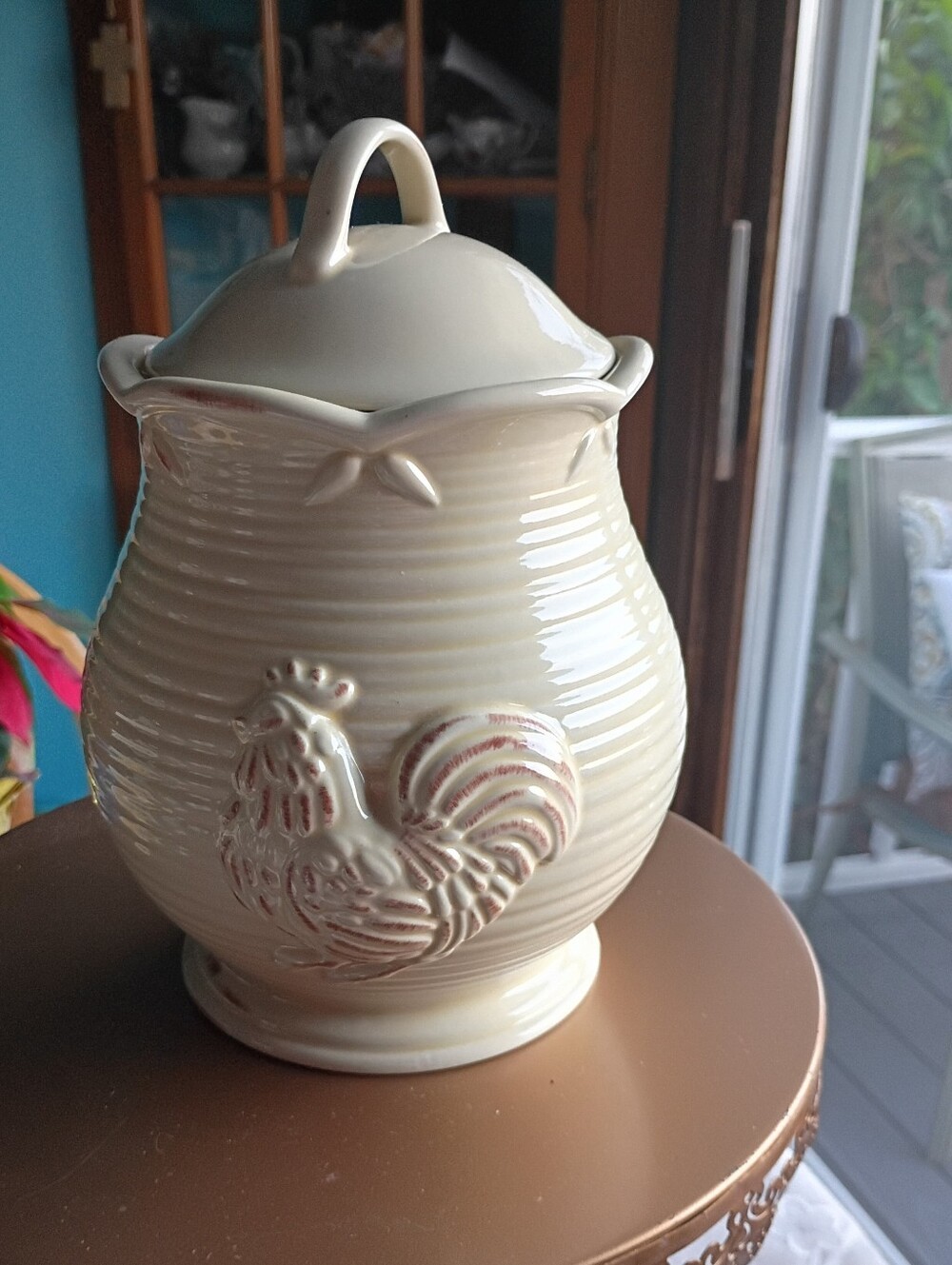 Lenox Provincial Garden Rooster Medium Canister, 8" , With Lid, Ceramic, Cream